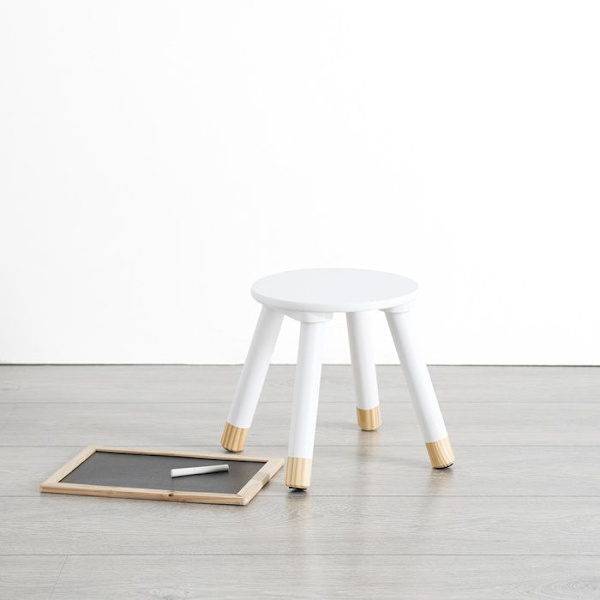 Trästoool - ATMOSPHERA - Vit - Diameter 24 cm - Höjd 26 cm - Modern design VIT
