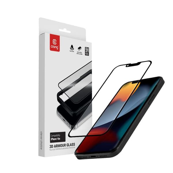 Crong 3D Armor Glass härdat glas för iPhone 16e / iPhone 14 / iPhone 13 / iPhone 13 Pro + Installationsram