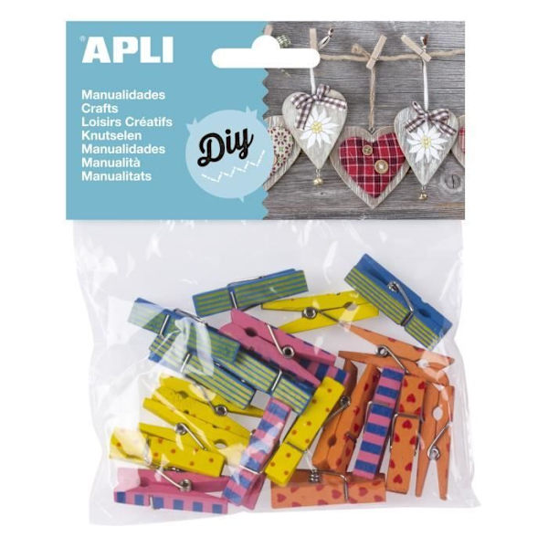 APLI Påse med 20 träpinnar - Diverse mönster - 35 x 7 mm Beige