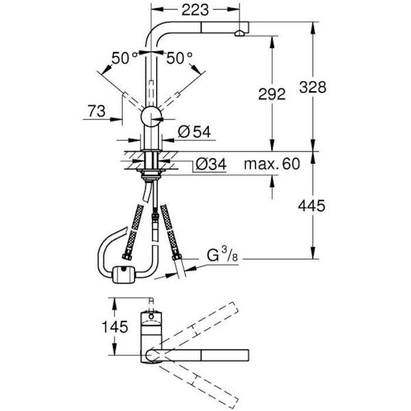 GROHE Minta diskbänksblandare 32168DC0 - Utdragbar spray - L pip - Supersteel Grå
