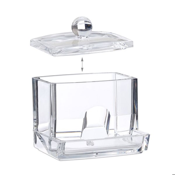 Relaxdays Distributör av bomullspinnar, akryl, liten box med lock, förvaring, badrum, sminkbord, transparent transparent