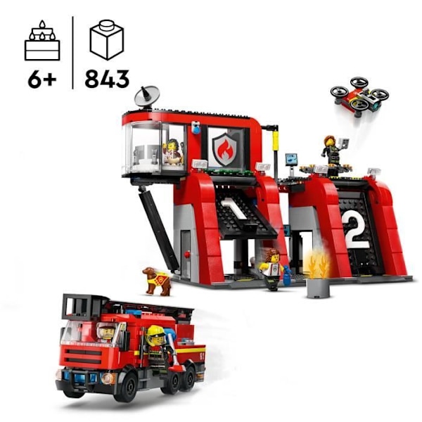 LEGO® 60414 City brandstation och brandbil, hundfigurleksak och 5 minifigurer, barngåva Flerfärgad