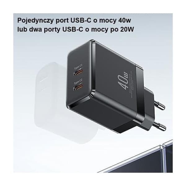 Laddare - USAMS - T54 - 2x USB-C - 40W - Snabbladdning - Kompatibel med iPhone och Android Vit