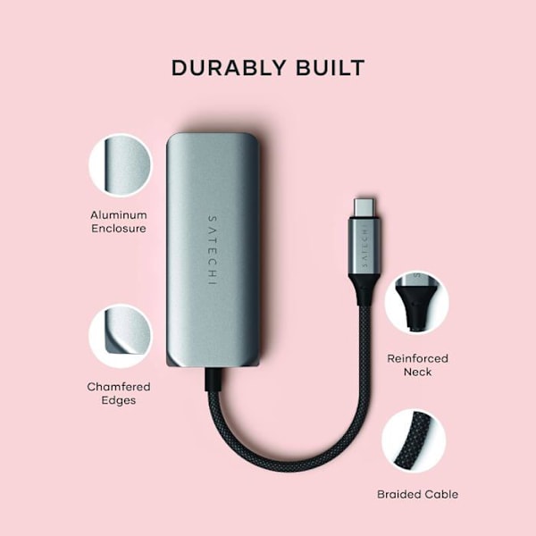 USB-C 4-i-1-hub med Ethernet 2.5 Gbps i Aluminium Satechi Grå