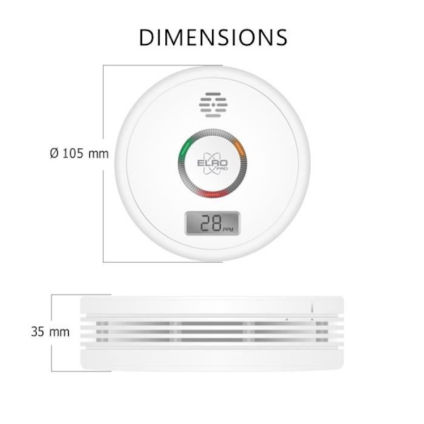 ELRO Pro PK4910 kolmonoxiddetektor - automatiskt självtest - 10 års batteri Vit