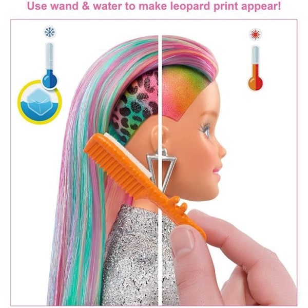 Barbie Doll - Mattel - GRN81 - Regnbåghår - Färgbyte - 16 tillbehör ingår Regnbåge, Leopard