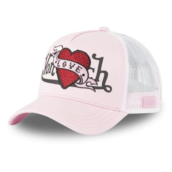 Truckerkeps - VON DUTCH - LOVE - Hjärtformade strass - Vit mesh Rosa och vitt