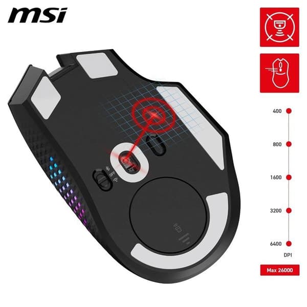 Trådlös Bluetooth/2,4 GHz/USB-spelmus - MSI VERSA PRO Wireless - Laddstation - Svart