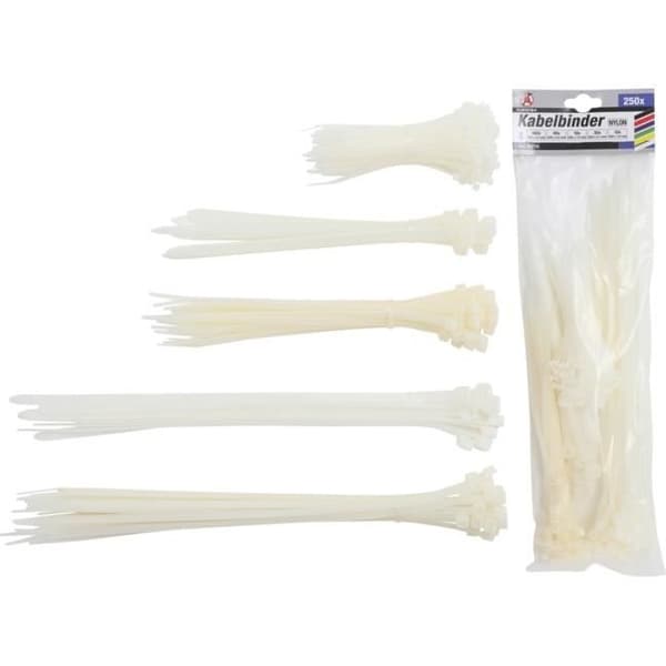 Stegkabelbindare - KRAFTMANN - 80778 - Nylon - 250 stycken - Vit Vit