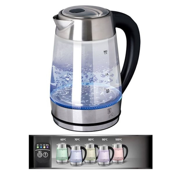 Elektrisk Kettle - BERLINGER HAUS - BH-9127 - 1,7L - Temperaturanpassning 60-100°C - Svängbar Bas transparent/svart/silver