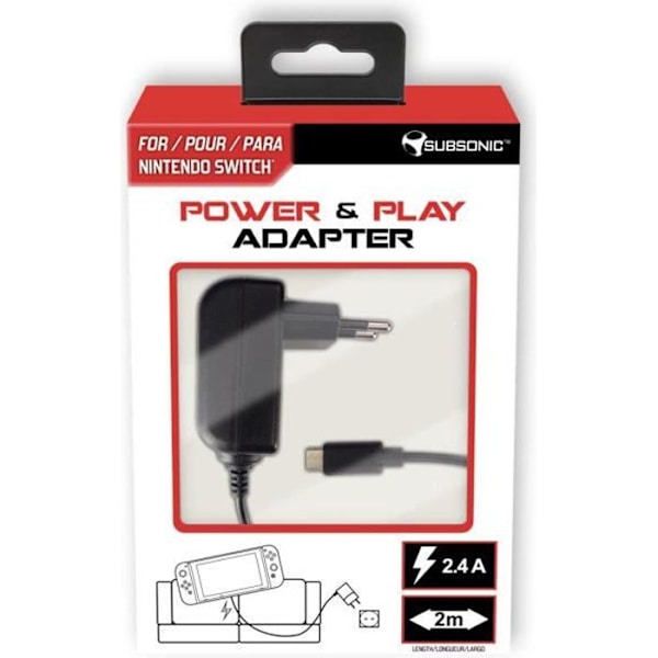 Subsonic - Nätladdare Typ C för Nintendo Switch-konsol och tillbehör - Power & Play-adapter Svart