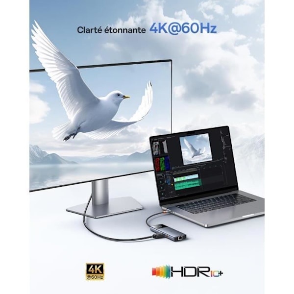 USB C-hub - Baseus - 10 Gbps - 4K 60Hz HDMI - 100 W PD - 6 i 1 med Ethernet RJ45