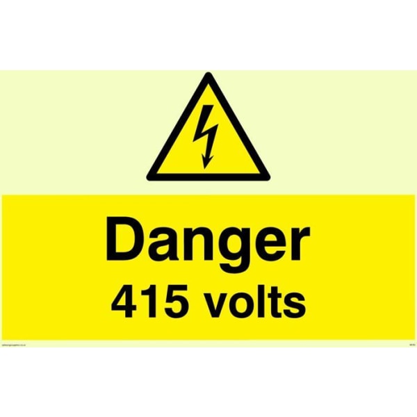 Vikingaskyltar - WE83-A6L-PV - "Danger 415 Volts" skylt, fotoluminescerande självhäftande, H 100 mm x 150 mm L
