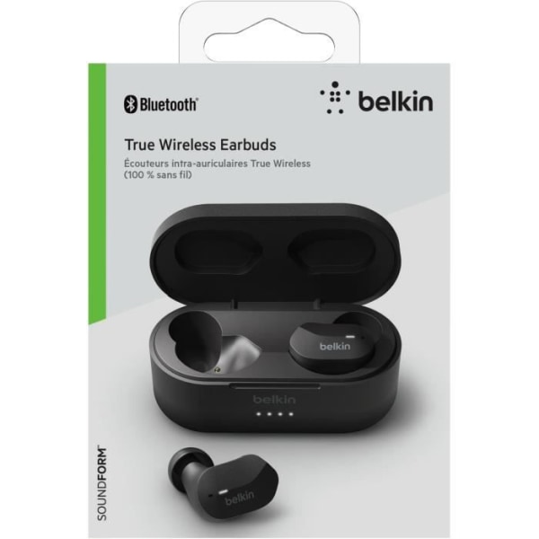 BELKIN SOUNDFORM™ - True Wireless Bluetooth-hörlurar - IPX5 - 3 spetsstorlekar - 5h batteritid - Svart