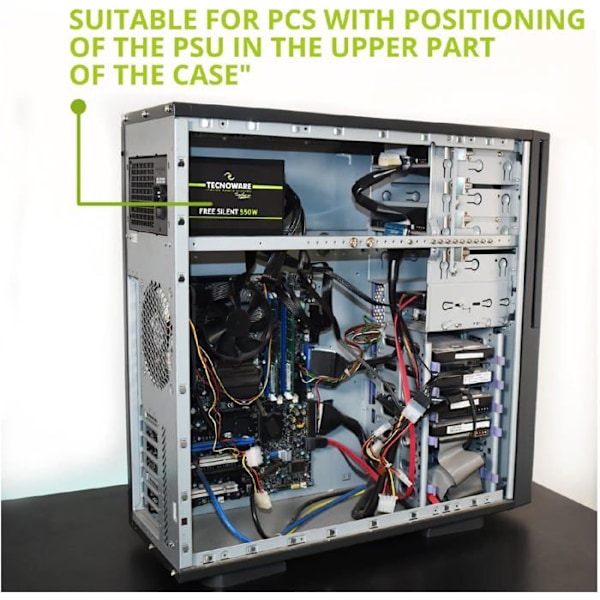 Strömförsörjning ATX - Tecnoware - 550W - Tyst 12 cm fläkt - 2xSATA - CE och Rohs certifiering
