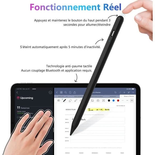 Stylet iPad - GENERISK - 10:e generationen - Palmavvisning - Hög precision - Ultrafin 1,5 mm