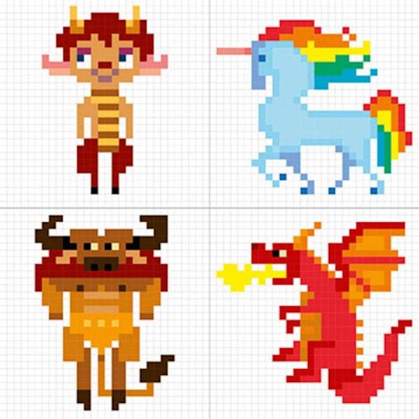Färgläggningsbok - Graffy Pixel - Fantastiska varelser - 24 sidor - Flerfärgad - Blandat barn