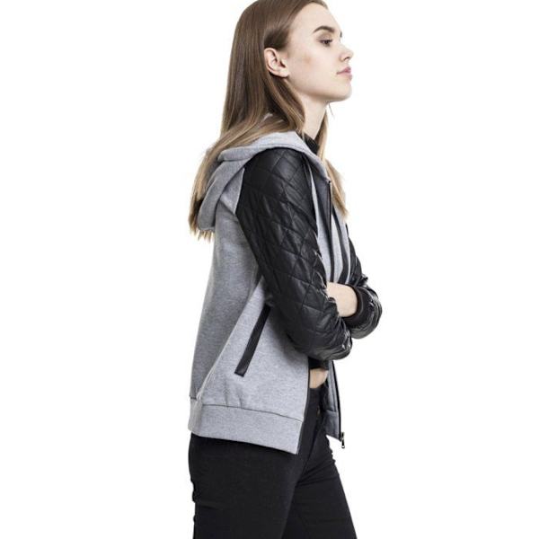 Sweatshirt med dragkedja och huva - Urban Classic - Diamond - Ärm i syntetiskt läder - Svart - Dam mörkgrå XL