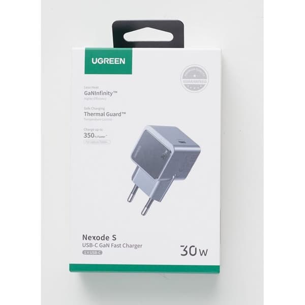 GaN väggladdare - UGREEN - USB-C - 30W - Grå Anodiserad grå och svart