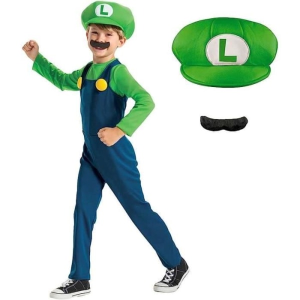 Super Mario Luigi karnevalsdräkt - DISGUISE - Barn 7-8 år - Blå, Grön, Vit Blå grön