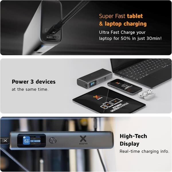 Extern batteri - XTORM - Nova Pro - 20 000 mAh - 130W (100W USB-C PD) - Aluminiumhölje grå