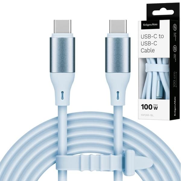 USB-C-kabel 100 W, 1 m, blå silikon Kruger&Matz Basic