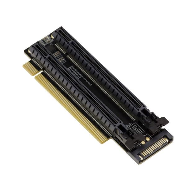 "PCIe Gen4 Riser Adapter - KALEA-INFORMATIQUE - Riser x16→2x8 90° - Bifurkation x8/x8 - 32 GB/s"