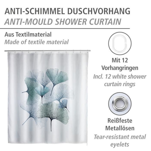 Duschdraperi - WENKO - Ginkgo - 180x200 cm - Polyester - Anti-mögel Flerfärgad