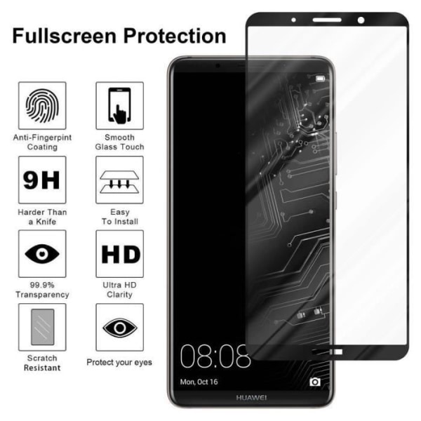 Härdat glas för Huawei MATE 10 PRO TRANSP, SVART filmskydd Huawei MATE 10 PRO komplett skärm Huawei MATE 10 PRO härdat