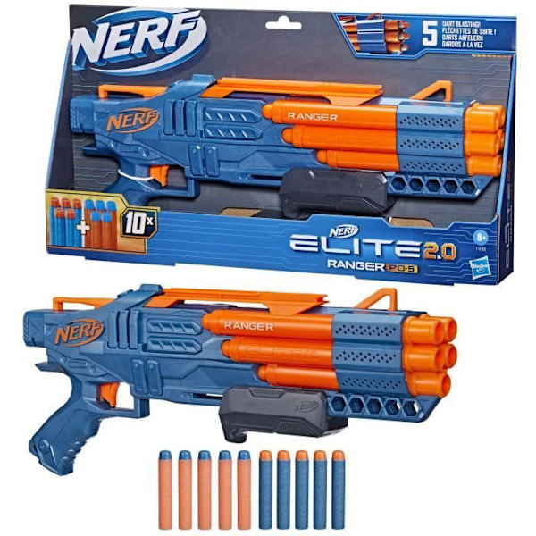 Nerf Elite 2.0, Ranger PD-5 Pump Blaster, 5-Barrel Shooter, 10 Nerf Elite Dart, lätt att använda, förvaring Flerfärgad