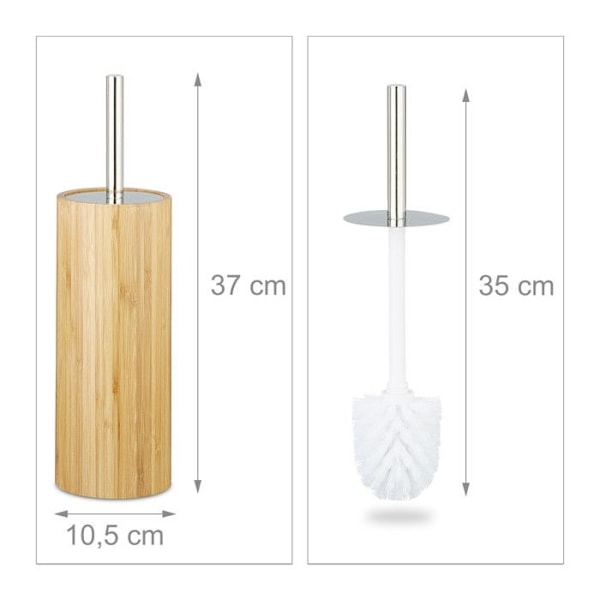 Relaxdays Toalettborsthållare, Rund Bambu Toalettborsthållare Badrumsborsthållare HxD: 37,5 x 10,5 cm, Naturlig ljusbrun, vit, silverfärgad
