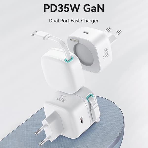 USB-C-laddare - USAMS - US-CC202 - 35W - Fällbar kabel - Vit