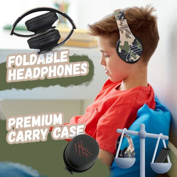 Bluetooth-hörlurar - PowerLocus - Camo - För Barn - Hopfällbar - Över örat kamouflage