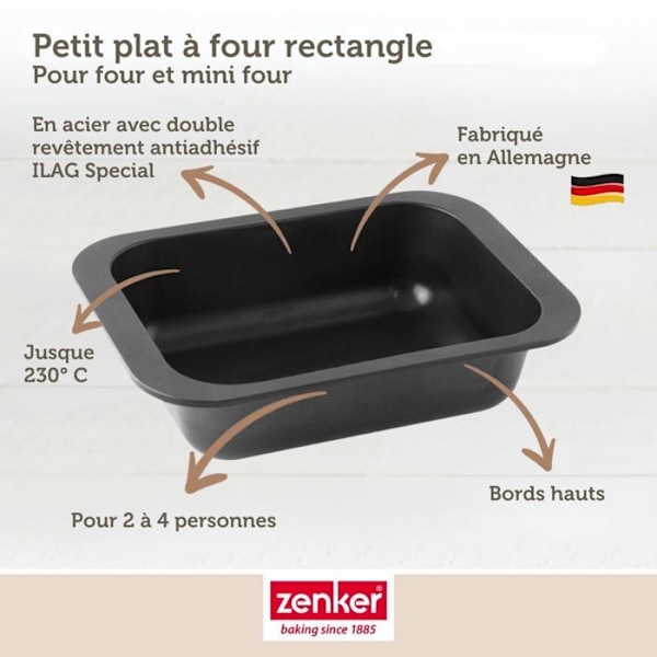 Ugnsform - Zenker - 7280 - 24 x 17,5 cm - Non-stick stål - För små portioner Svart