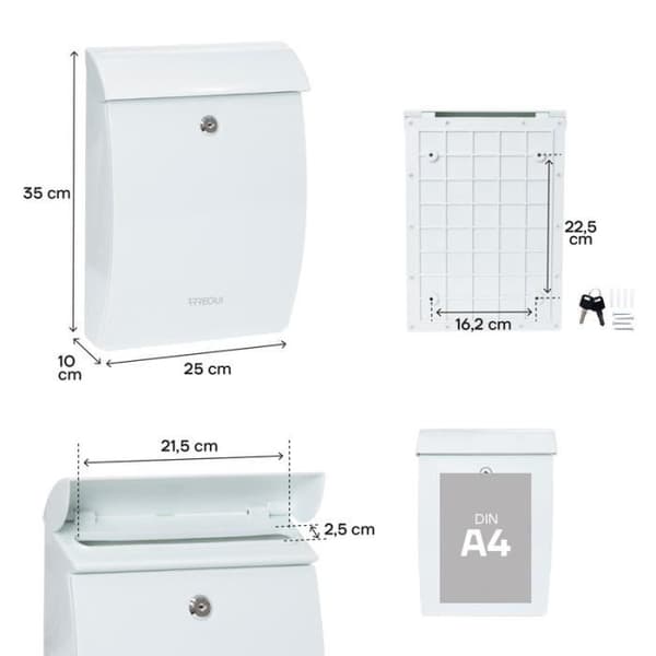 Postlåda - ARREGUI - Mininova E5331 - Robust plast - A4-format - Väggmonterad - Vit Vit