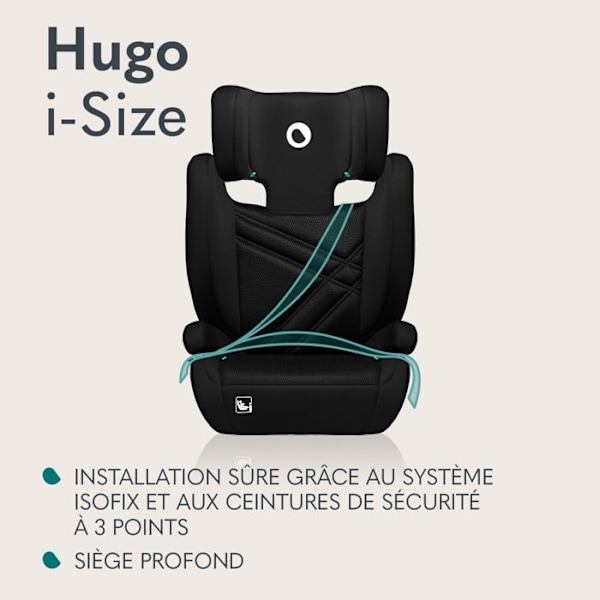 Bilstol för spädbarn LIONELO Hugo i-Size - ISOFIX - 100-150 cm - Grupp 2/3 - Höjdjusterbart nackstöd - Svart Svart