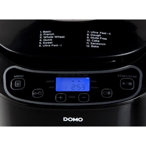 DOMO B3973 automatisk brödmaskin - 12 program - 700 eller 1000 g bröd - Svart