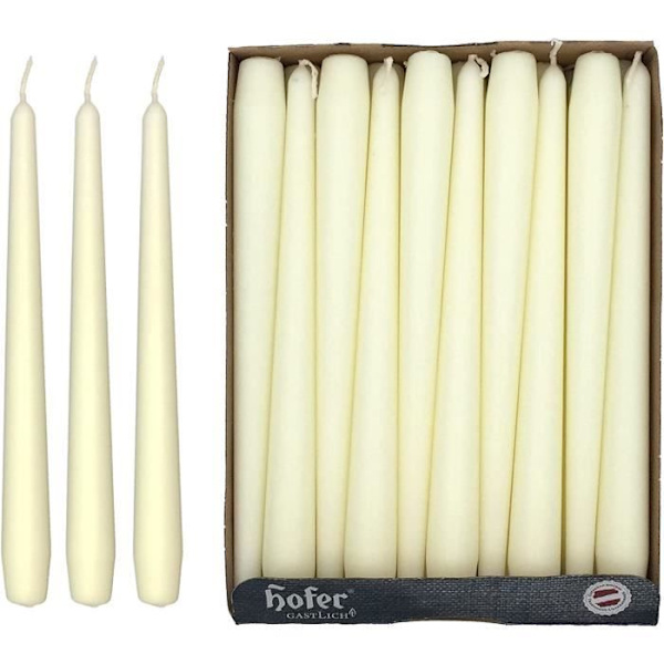 Hofer stora koniska ljus för ljushållare - Paket med 30 - 7 timmars längd - 2,3 x 25 cm - Elfenben - Dropplöst vax - Oparfymerat Elfenben