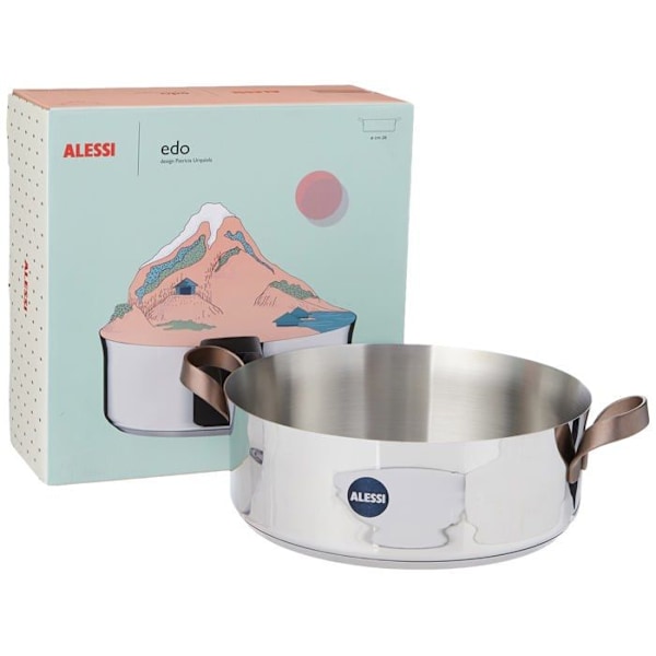 Alessi gryta - PU102/28 - edo Låg gryta med två handtag, rostfritt stål, brun
