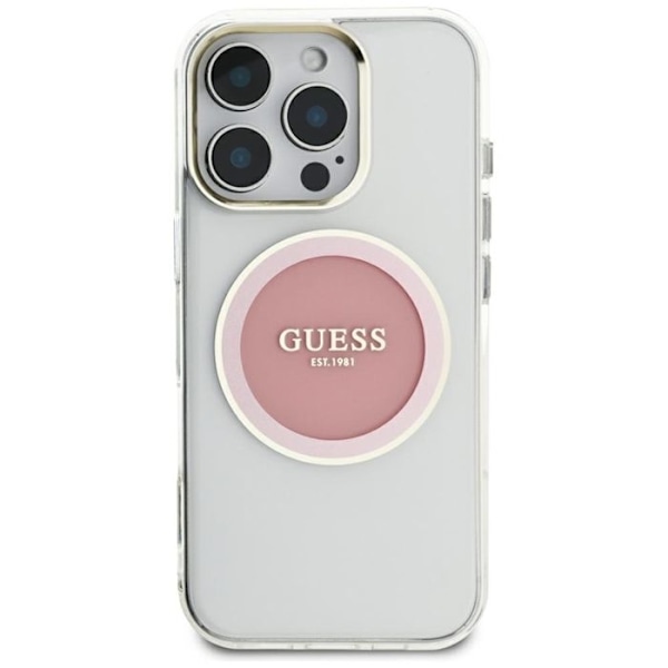 Coque Guess IML Metal Färgad Cirkel Klassiska Logotyp MagSafe för iPhone 16 Pro Max (rosa)