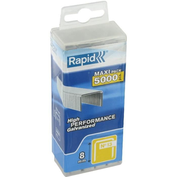 RAPID galvaniserade häftklamrar - Fin tråd - N°13/08 mm - Polypropenlåda 5000 stycken Grå