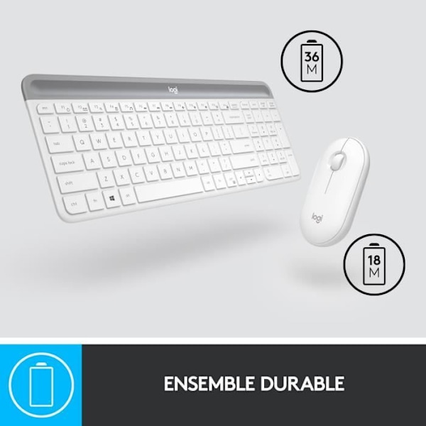 Tangentbordsmusset - Trådlös - Logitech - MK470 Slim - Tyst - AZERTY - Vit