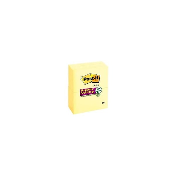 Klisterlappar - Post-It - Super Sticky - Gul - 76 x 127 mm - Förpackning med 12 block Gul