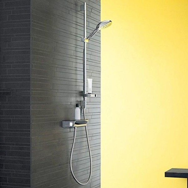 Duschhandtag och duschhuvud - HANSGROHE - Ecostat Select - 3 strålar - 0,90 m - Krom vit Vit grå