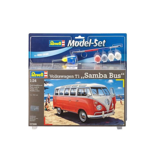 REVELL Model Set VW T1 Samba Bus Model Kit för att bygga, limma och måla, med tillbehör Att måla