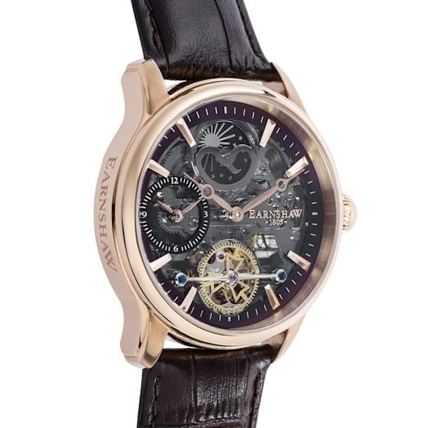 Automatisk klocka - Thomas Earnshaw - ES-8063-06 - Brun urtavla - Armband i äkta läder - 5 ATM vattentäthet Brun, roséguld