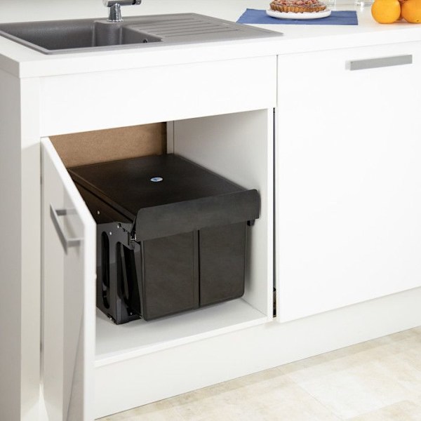 Relaxdays inbyggd skjutbar soptunna, 2 fack, sorteringssystem för under vask, 2x15l, 35,1 x 34,3 x 48 cm, svart svart
