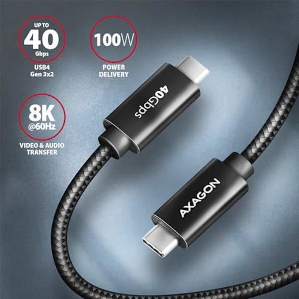 USB-kabel - AXAGON - BUCM432-CM10AB - 1 m - USB4 Gen 3x2 - USB-C Svart