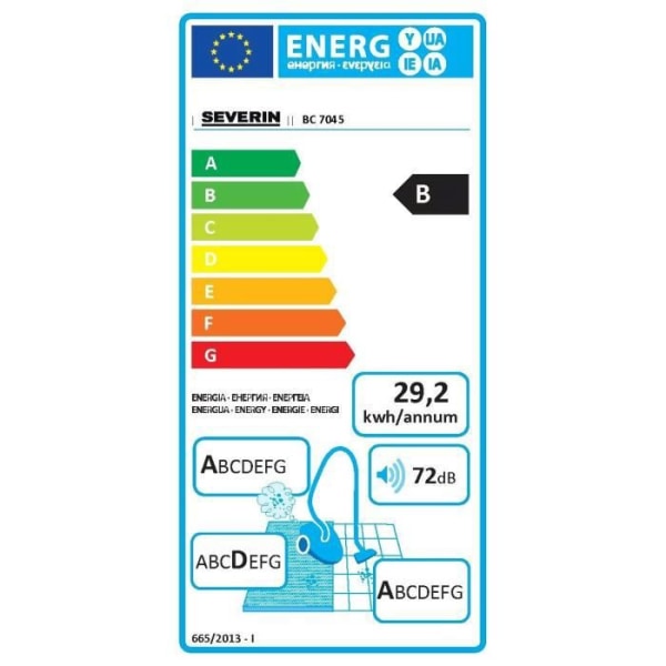 SEVERIN BC7045 Kanisterdammsugare med påse - 750W - 72 dB - B - Grå