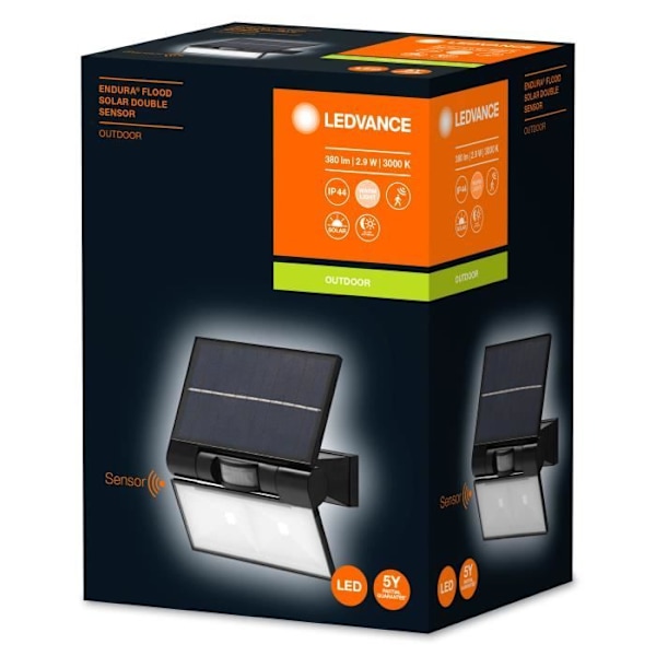 LEDVANCE ENDURA SOLAR DOUBLE Sensor - Solar strålkastare, LED strålkastare med rörelsesensor och dagsljussensor